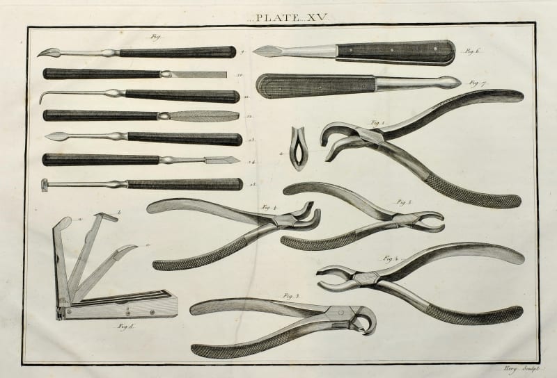 Forceps and scaling instruments from Savigny's catalogue, 1798